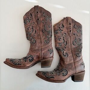 Corral Brown Embellished Heeled Boots